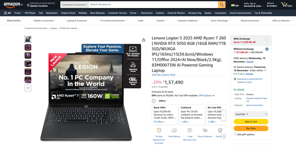 Lenovo Legion 5 - Amazon Listing