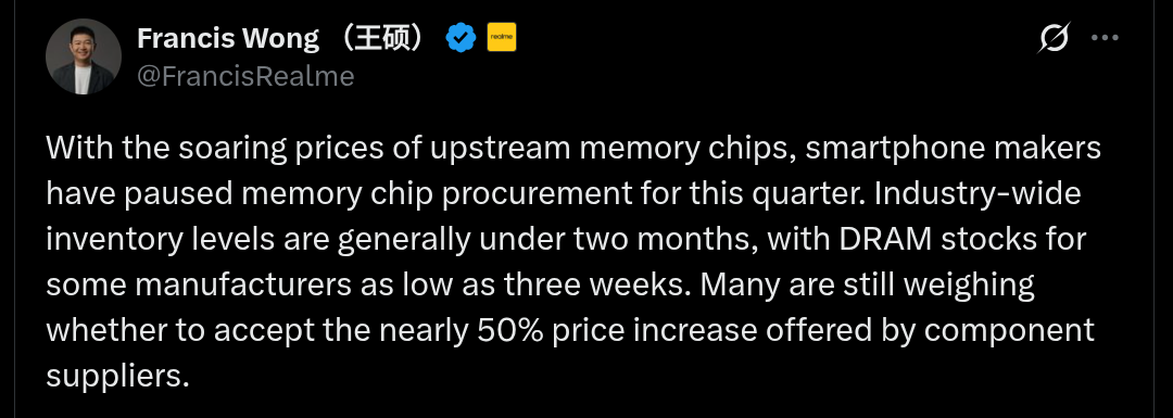 Memory Chips - Update Via Francis Wong of Realme