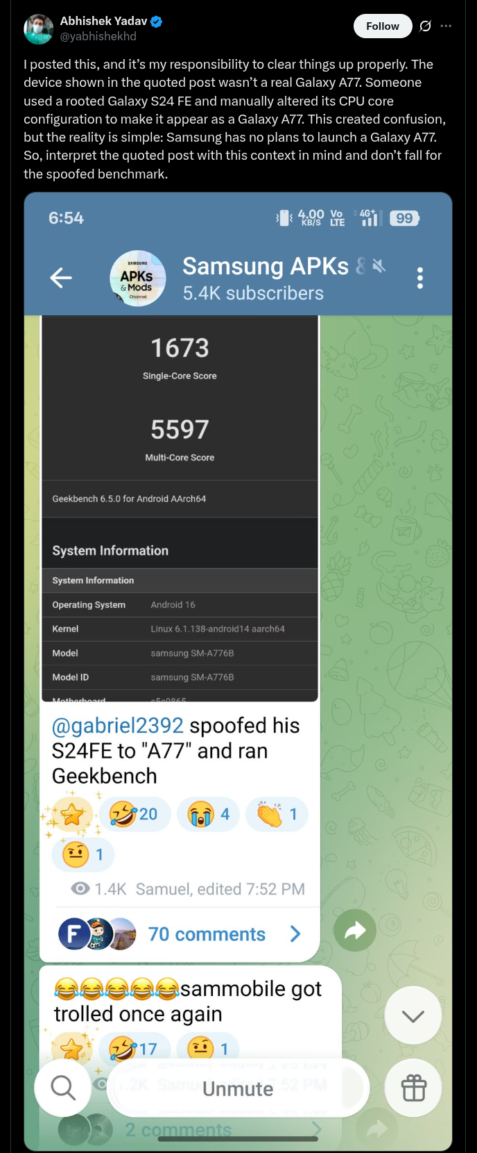 No Galaxy A77 - X Post