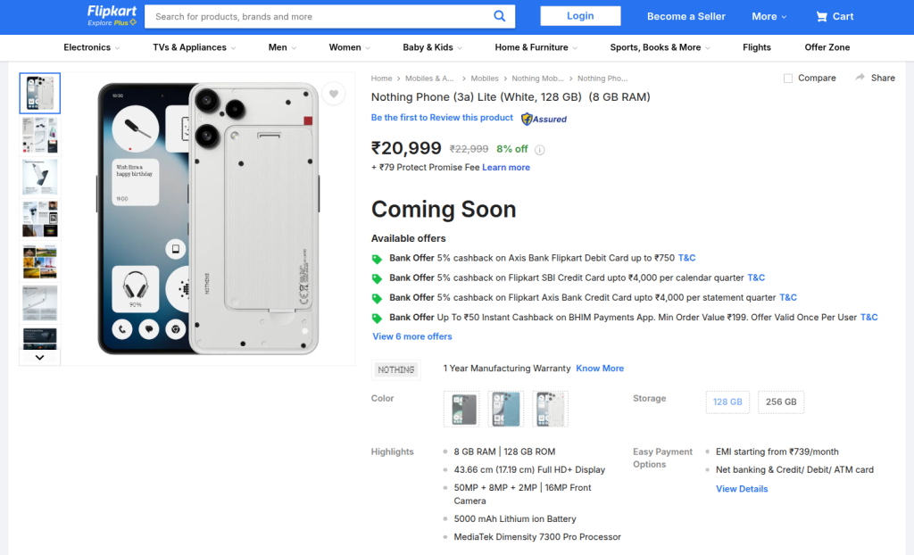 Nothing Phone (3a) Lite - Flipkart Listing (1)