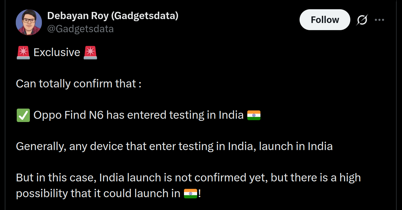 OPPO Find N6 Smartphone Enters its Testing Phase in India