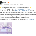 OPPO Reno 15 Series - New Product Pre-Order Event Open for a Limited Time (Weibo)