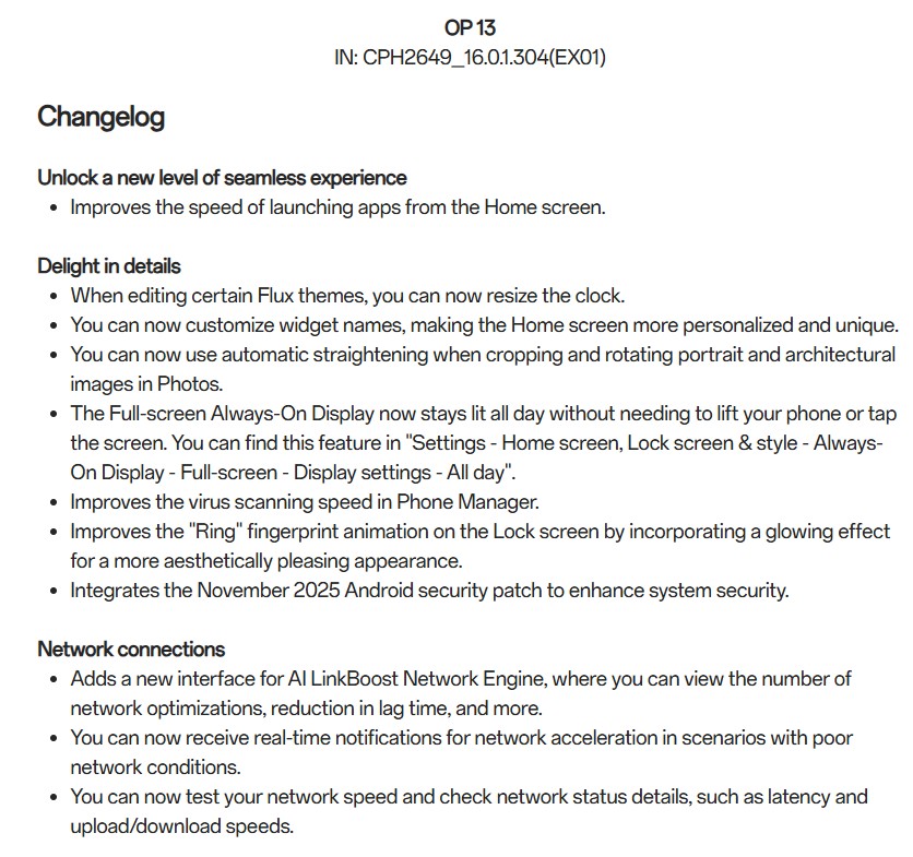 OnePlus 13 OxygenOS 16.0.1.304