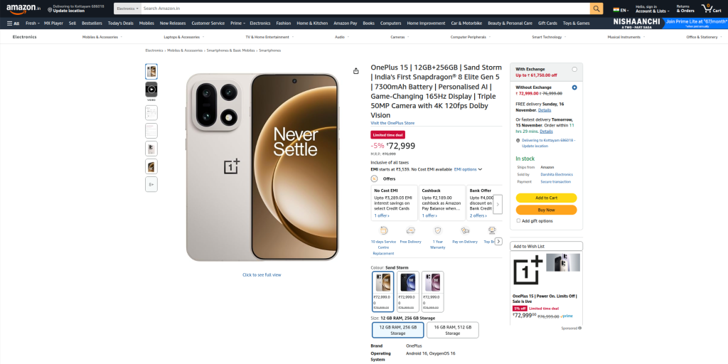 OnePlus 15 - Amazon Listing