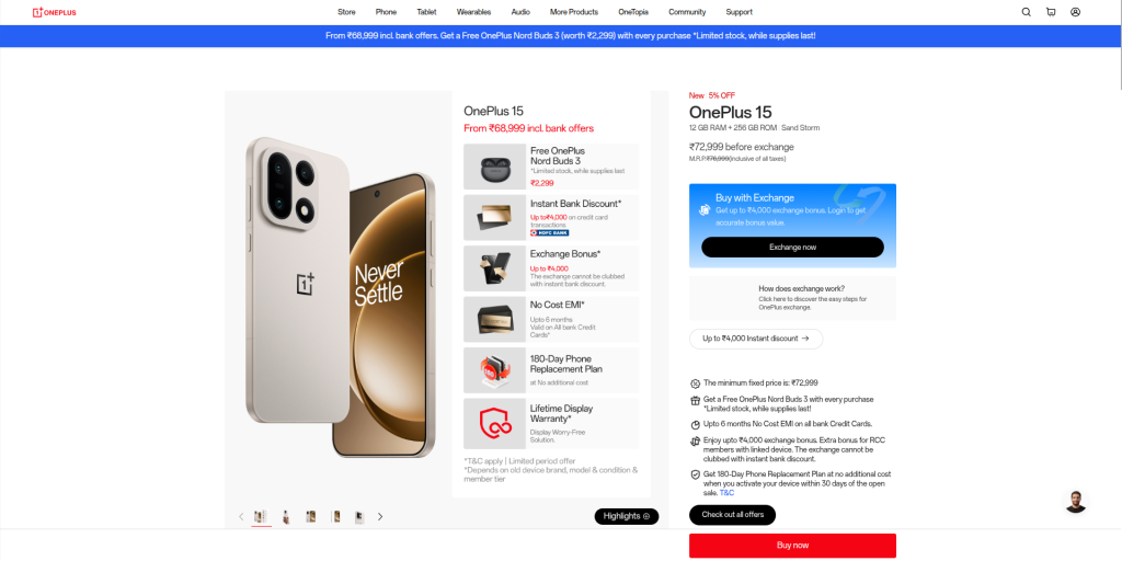 OnePlus 15 - Official Website Listing