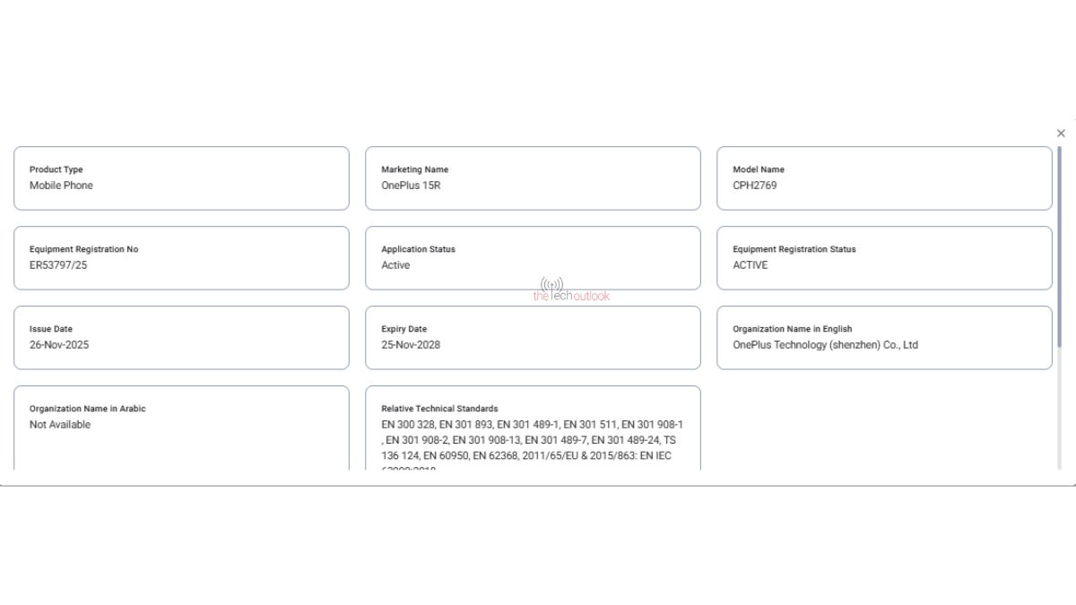 OnePlus 15R spotted on TDRA