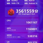 OnePlus Ace 6T (PLR110) Powered by Qualcomm Snapdragon 8 Gen 5 - AnTuTu Benchmark Score (Image)