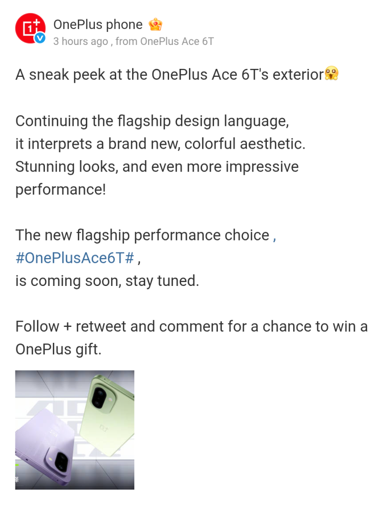 OnePlus Ace 6T - Sneak Peek (Weibo)