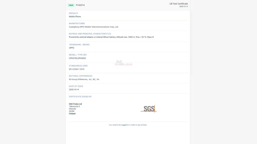 OPPO A6x 5G and OPPO A6t 5G - SGS Certification