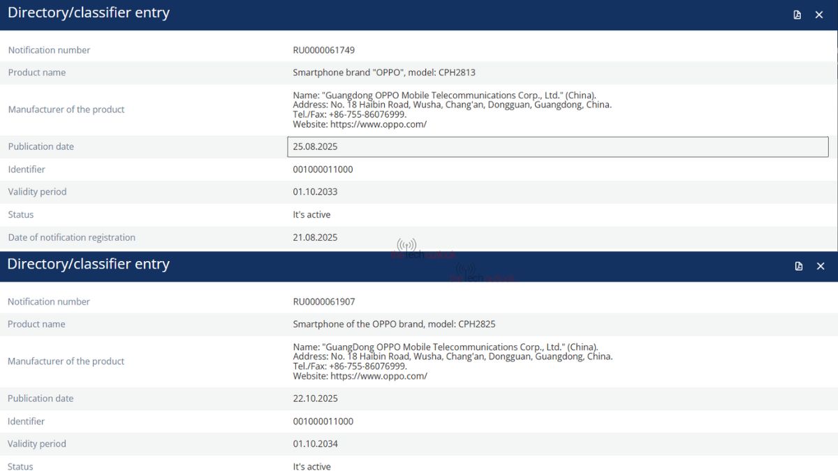 Oppo Reno 15 Pro 5G and CPH2825 spotted on EEC