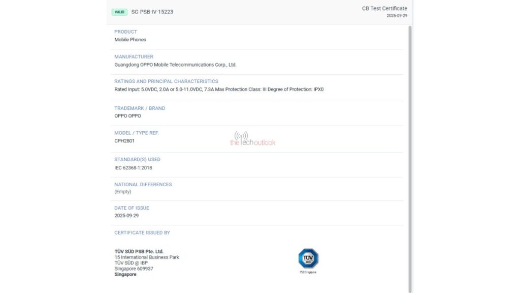 OPPO Reno 15F - TUV SUD Certification