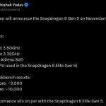 Qualcomm Snapdragon 8 Gen 5 Announced to Launch on 26th November 2025 - X Post