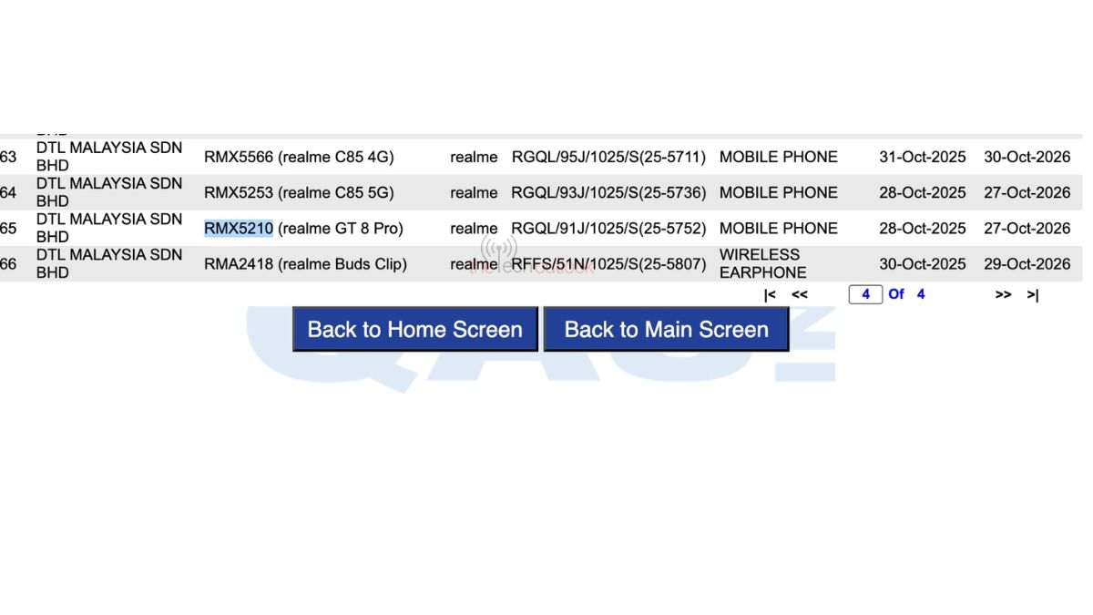 Realme C85 4G, Realme GT 8 Pro and Realme Buds Clip spotted on SIRIM