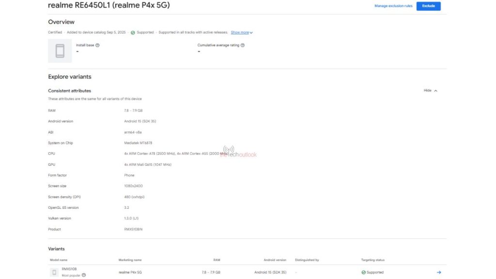 Realme P4X 5G spotted on Google Play Console