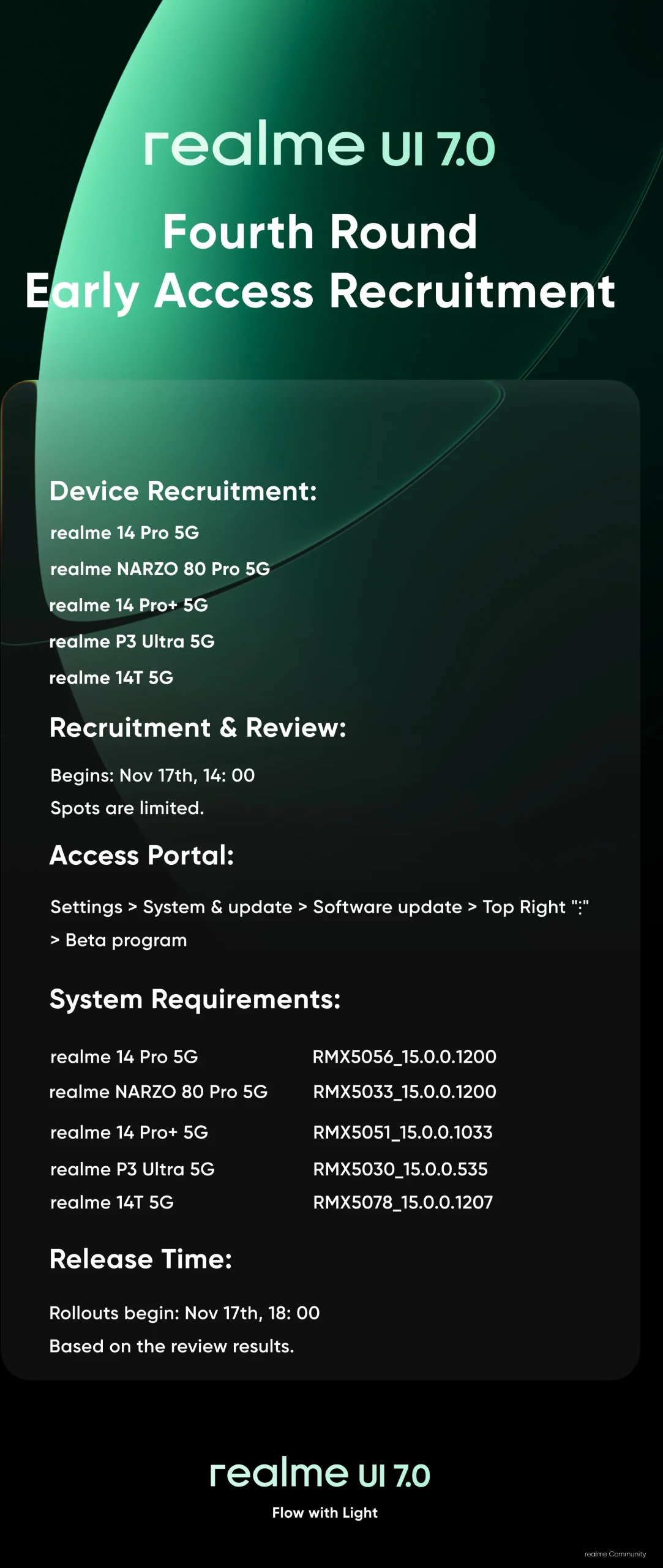 Realme UI 7.0 – Fourth Round Early Access Recruitment