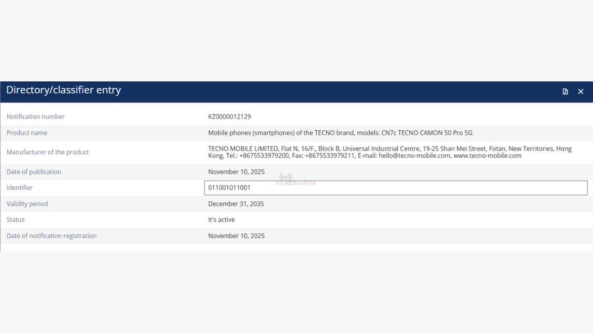 Tecno Camon 50 Pro 5G spotted on EEC