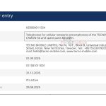 Tecno Camon 50 (CN5) - EEC Certification