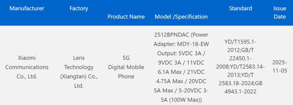 Xiaomi 17 Ultra Standard variant spotted on 3C