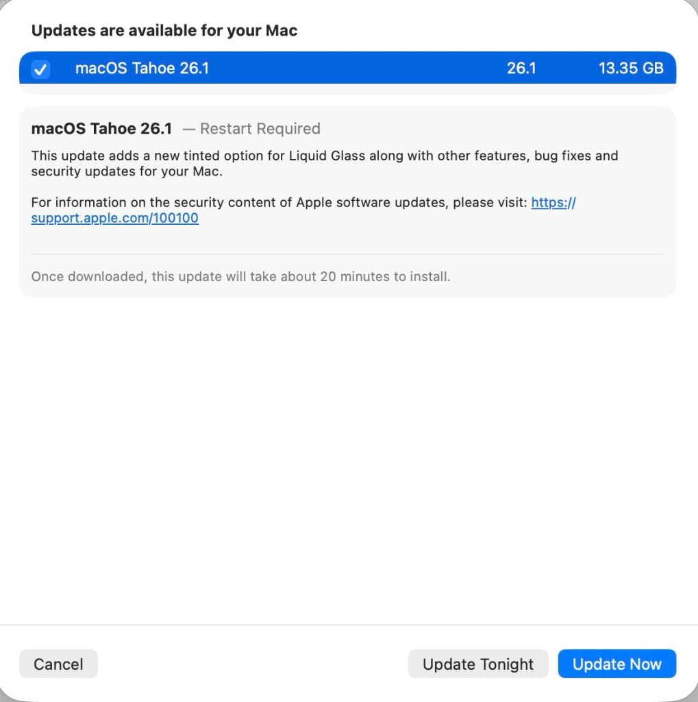 macOS Tahoe 26.1 Update - Image (1)