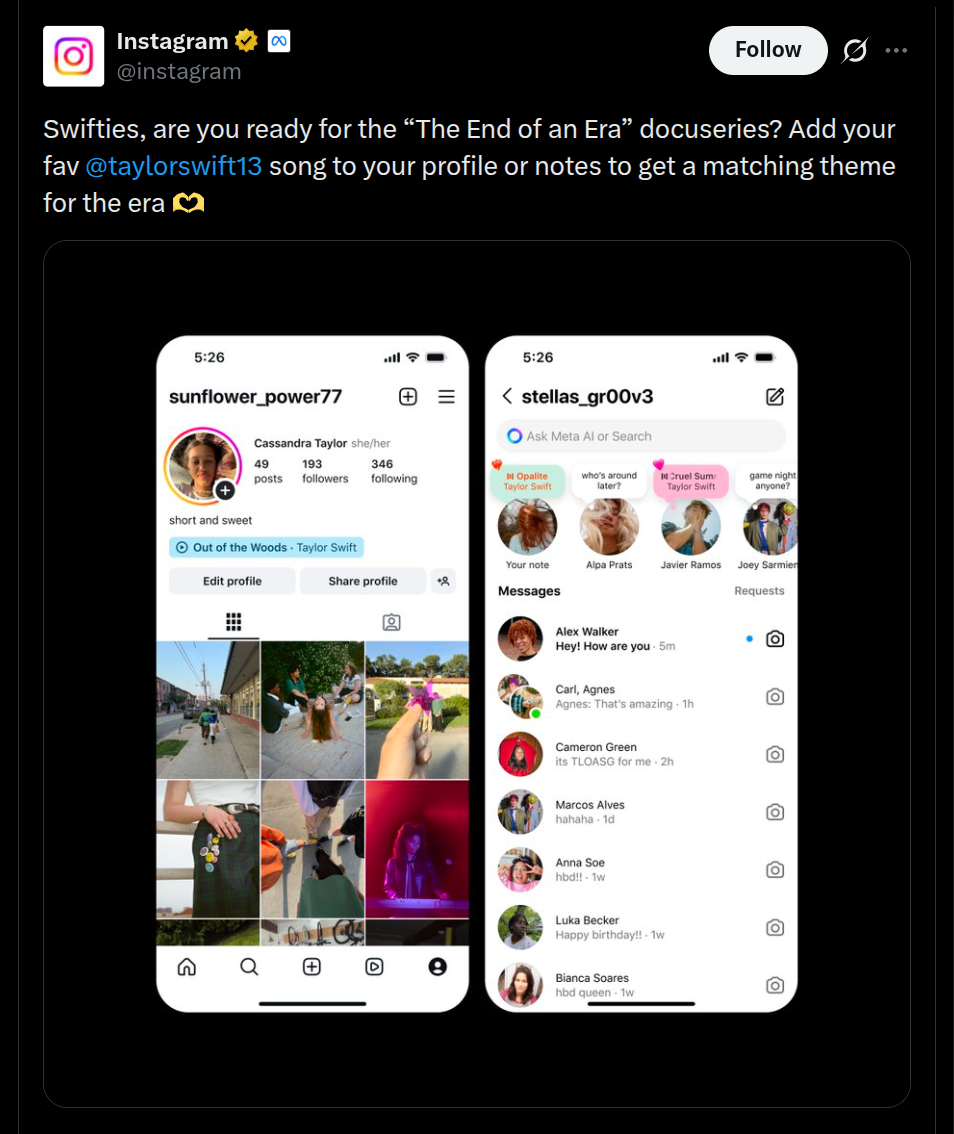 Add Taylor Swift Song to Your Profile or Notes, Get Matching Theme - Instagram Post