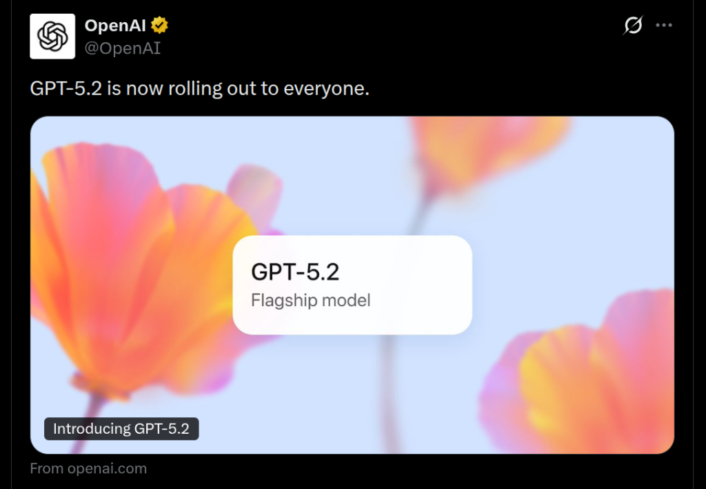 GPT-5.2 Flagship Model - X Post (1)