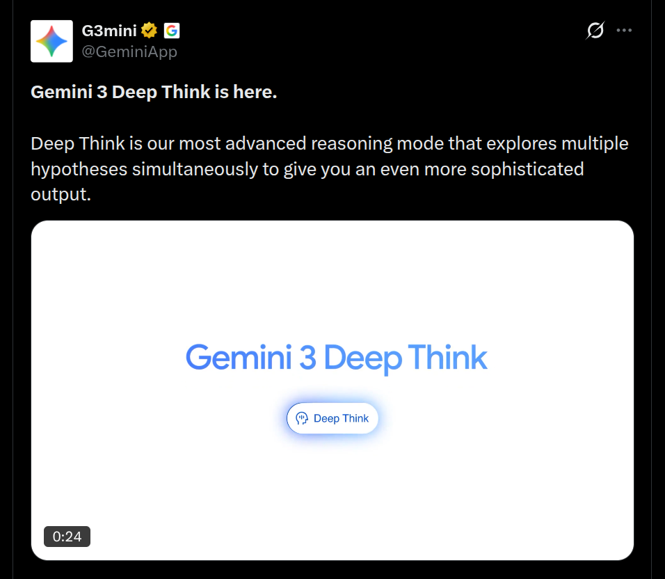 Gemini 3 Deep Think - X Post