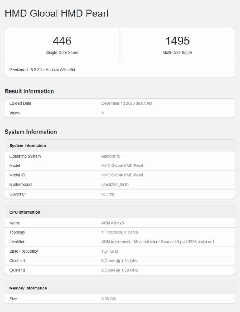 HMD 'Pearl' Smartphone - Geekbench Listing (1)