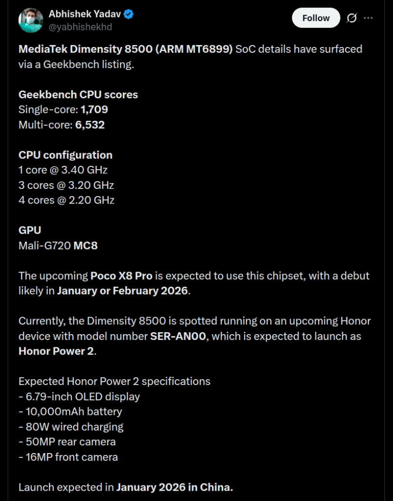 Honor Power 2 (SER-AN00) - Geekbench Listing (X Post 2)