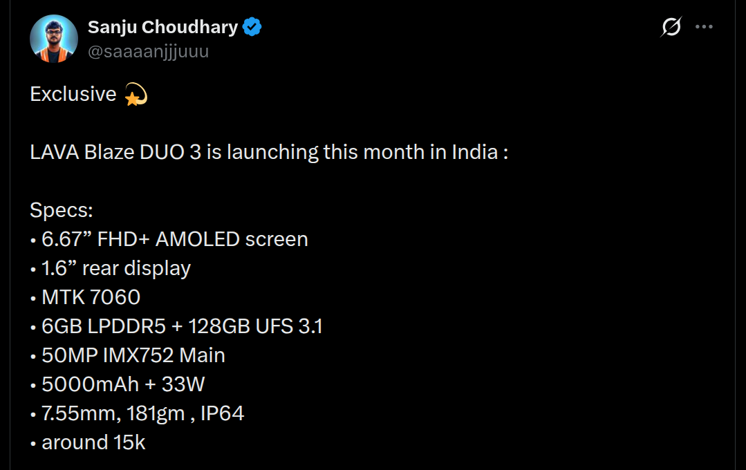 Lava Blaze Duo 3 - Tipped Updates