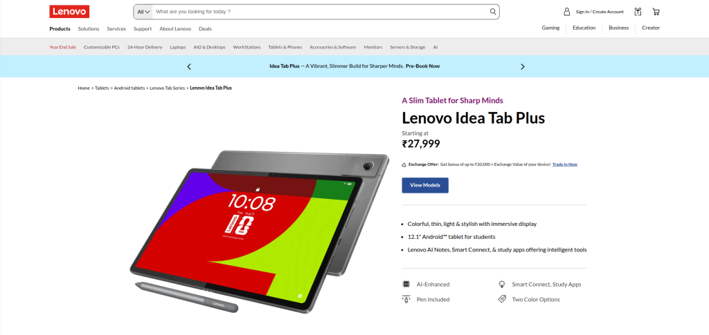 Lenovo Idea Tab Plus - Product Page