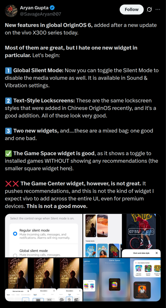 New Features in Global OriginOS 6 - X Post