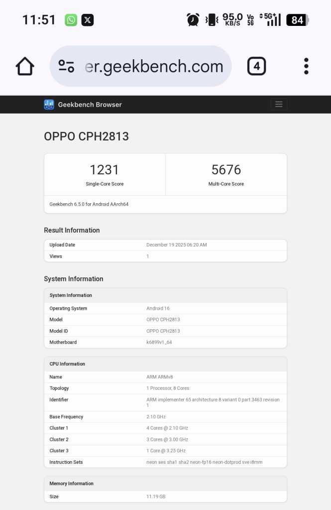 OPPO Reno 15 Pro Global.Indian Variant (CPH2813) - Geekbench Listing (1)
