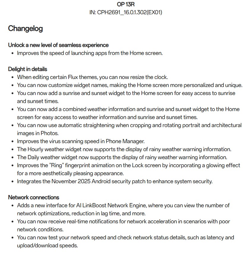 OnePlus 13R November 2025 Security Patch