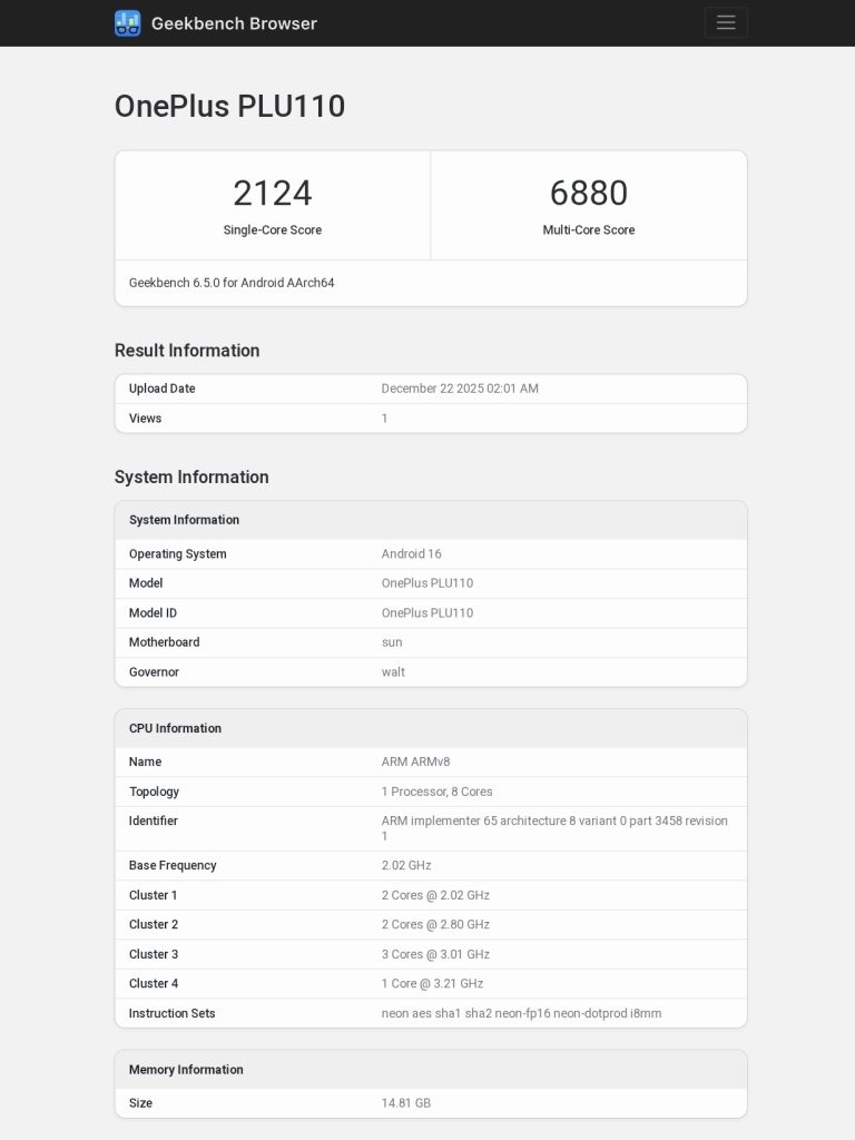 OnePlus Turbo (PLU110) - Geekbench Listing (1)