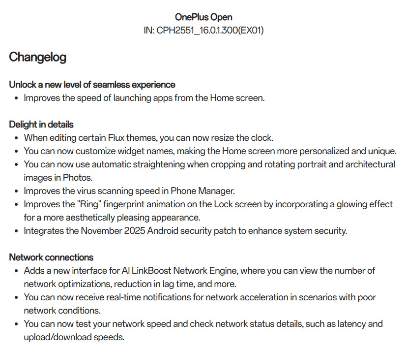 Onelus Open November 2025 Security Patch