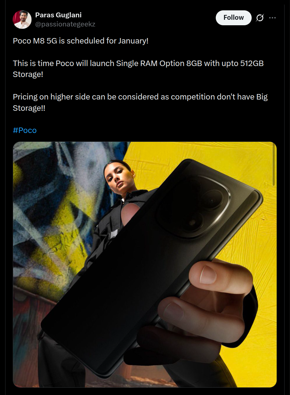 POCO M8 5G - Launch Time Frame, Storage Options, and Pricing Details Suggested (X Post)
