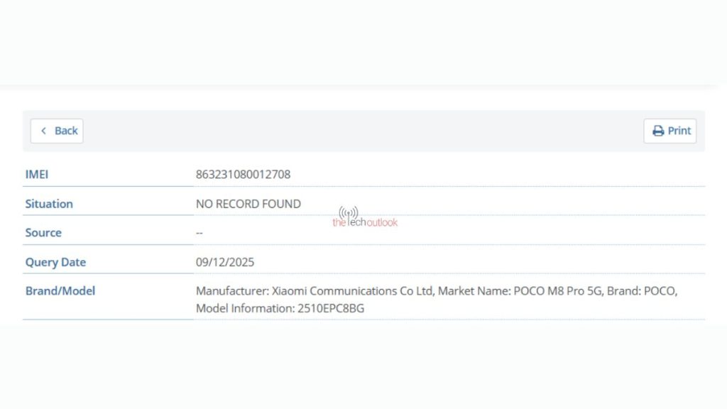 POCO M8 Pro 5G (2510EPC8BG) - IMEI Listing