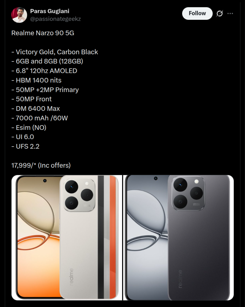 Realme Narzo 90 5G - X Post