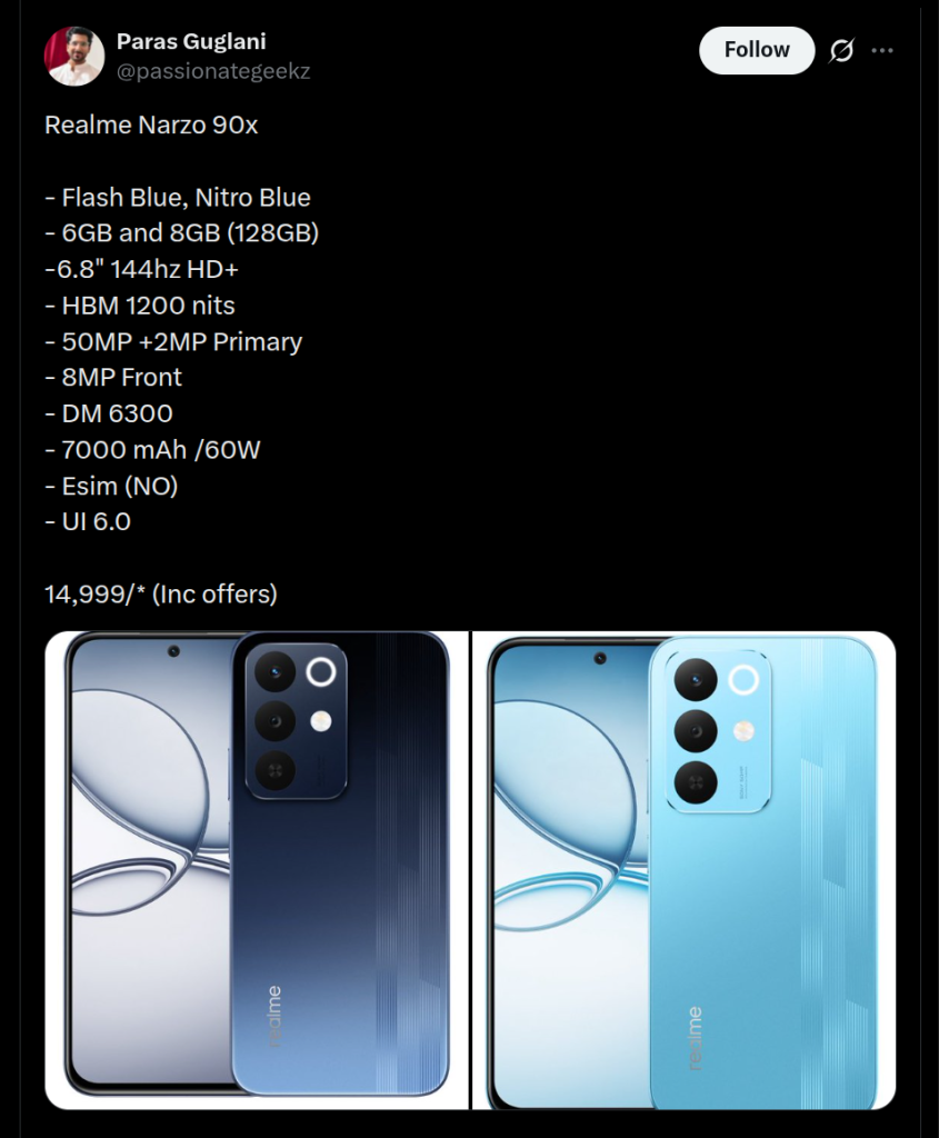 Realme Narzo 90x 5G - X Post