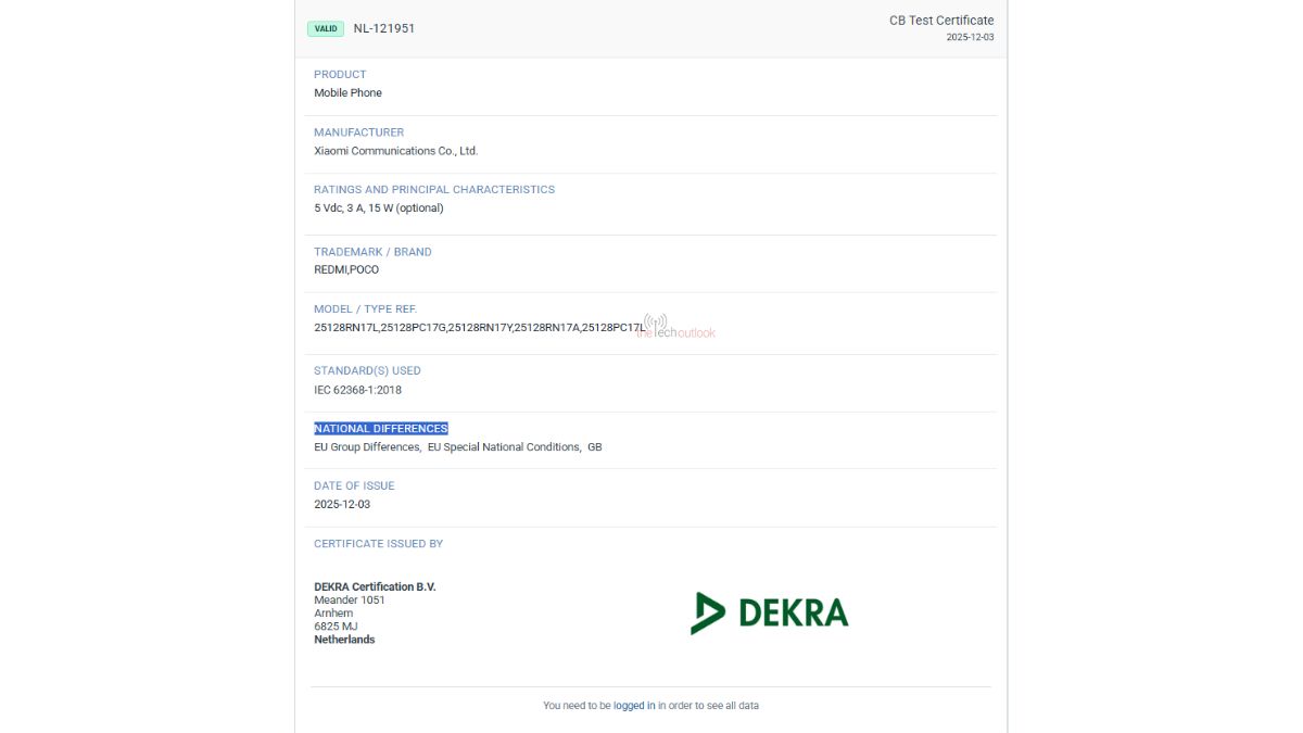 Redmi (25128RN17L, 25128RN17Y, 25128RN17A) and POCO (25128PC17G, 25128PC17L) Smartphones - Dekra Certification