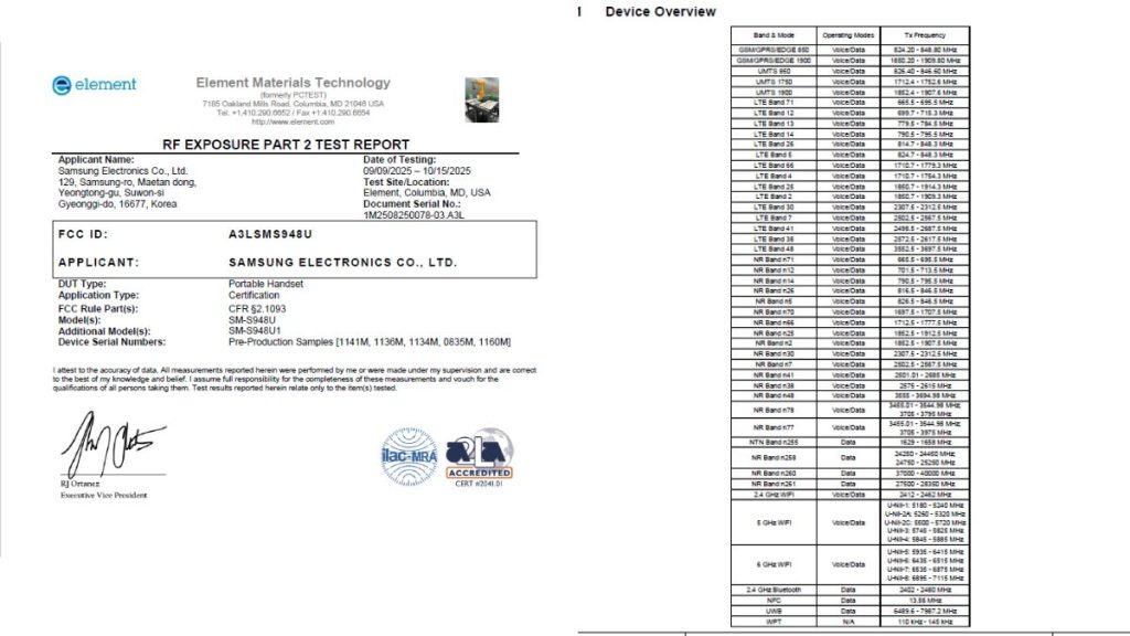 Samsung Galaxy S26 Ultra FCC US variant Network