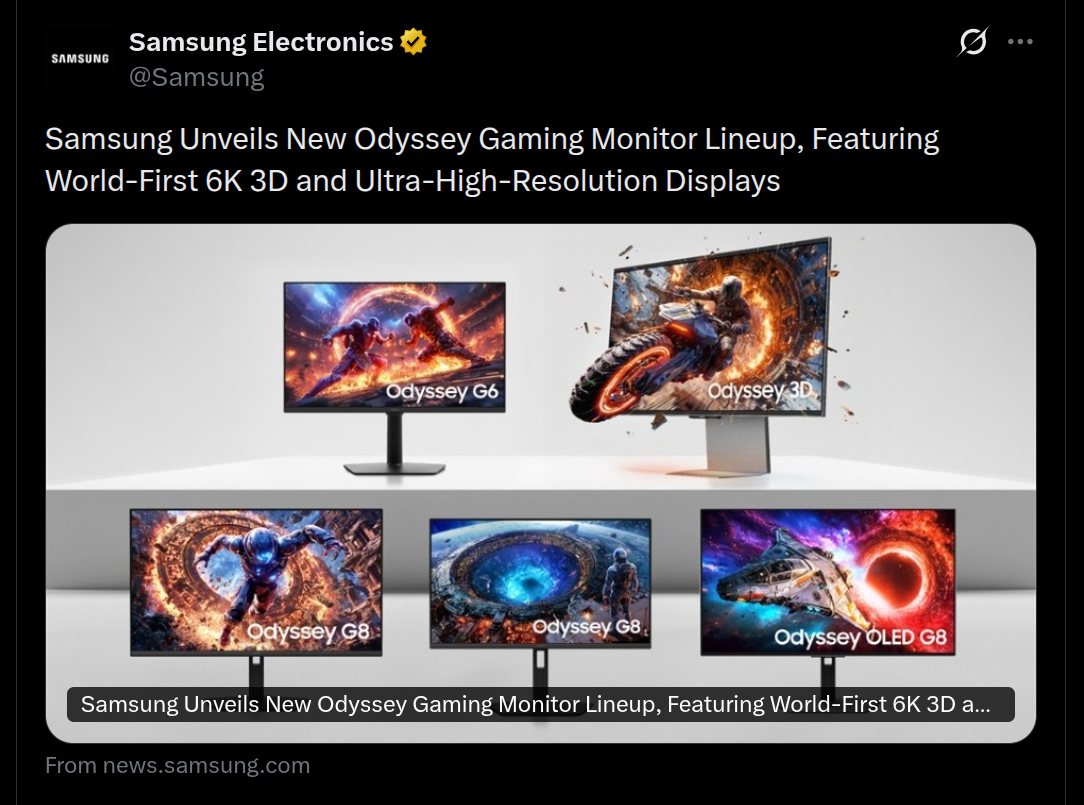 Samsung Odyssey Gaming Monitor Lineup - X Post