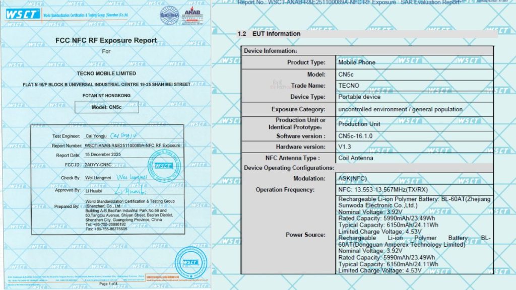 Tecno Camon 50 Pro 4G (CN5c) - FCC Certification (1)