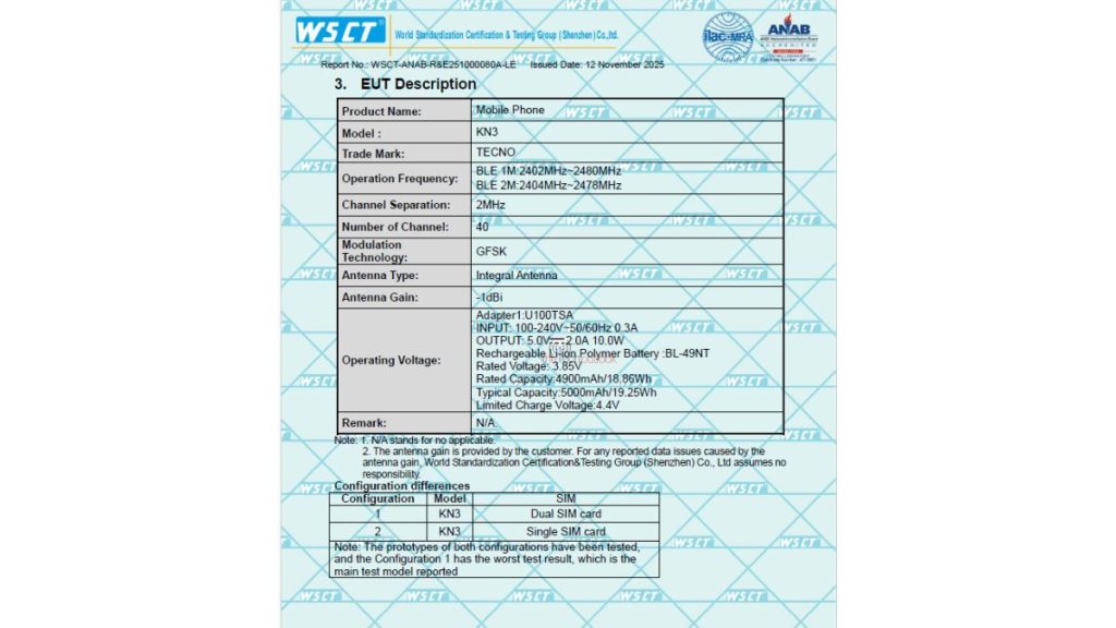 Tecno Pop 20 aka Tecno Pop X aka Tecno Spark Go 3 spotted on FCC Charger 10W