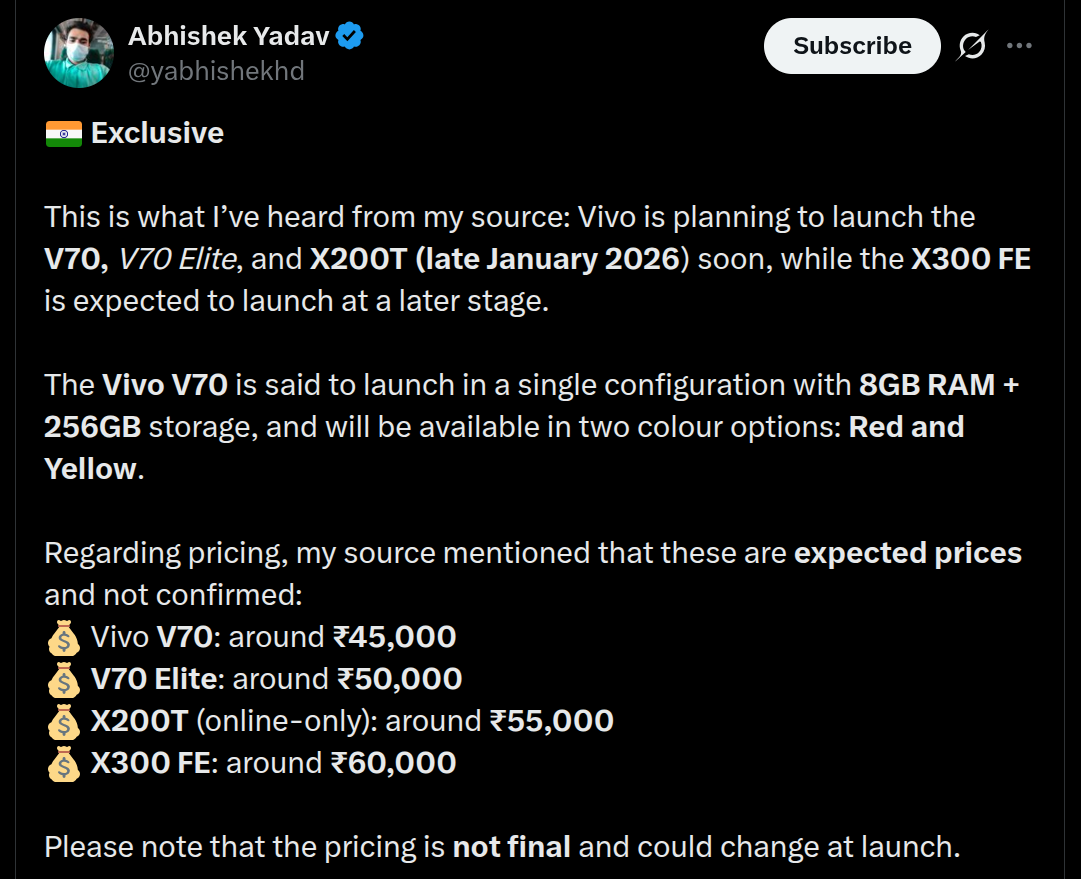 Vivo Upcoming Smartphones Launch Time Frame - X Post