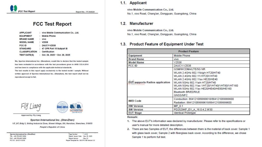 Vivo V70 Spotted on FCC