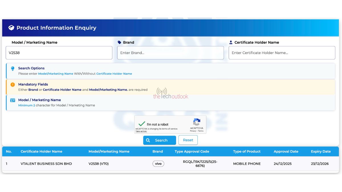 Vivo V70 (V2538) - SIRIM Certification