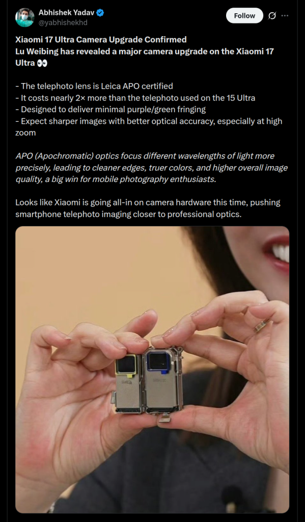 Xiaomi 17 Ultra - Camera Specs (X Post 2)