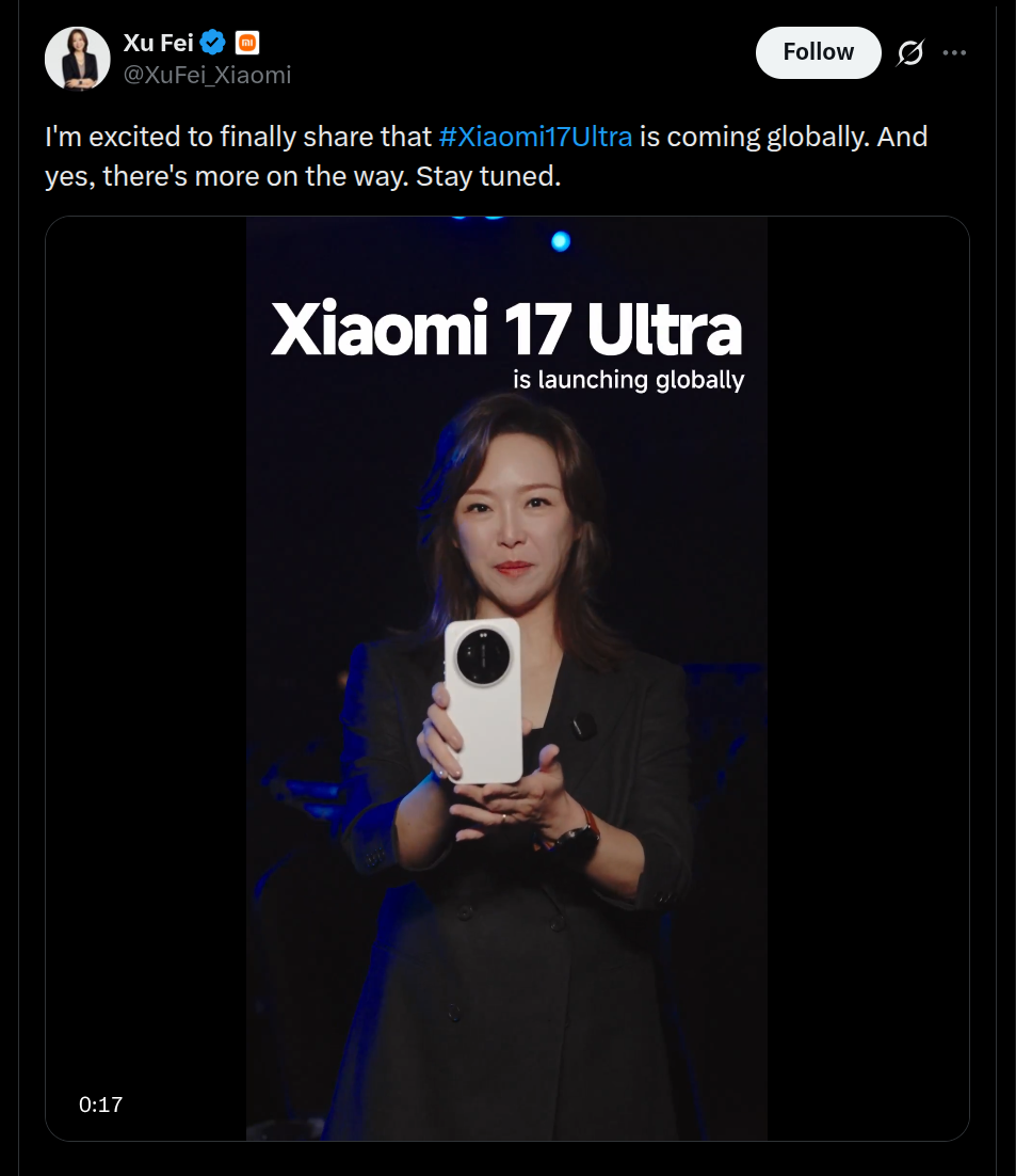 Xiaomi 17 Ultra Global Launch Announced - X Post