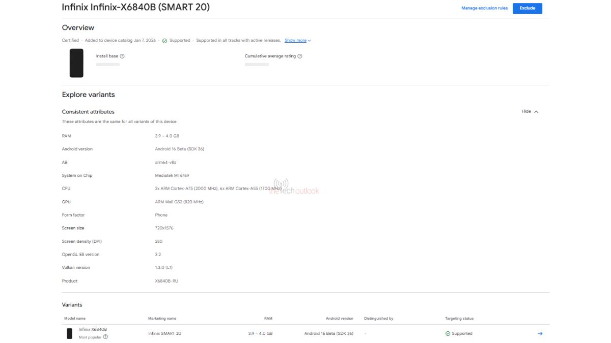 Infinix Smart 20 spotted on Google Play Console